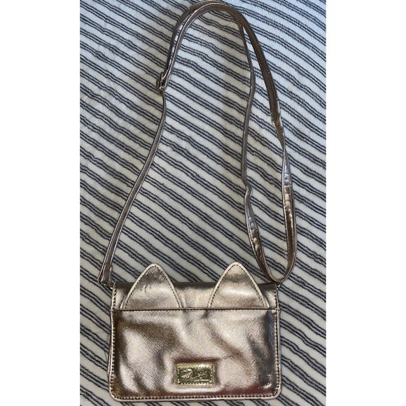 Luv Betsey Johnson Rose Gold Cat Crossbody Clutch Bag Purse Smartphone Wallet - Picture 8 of 16